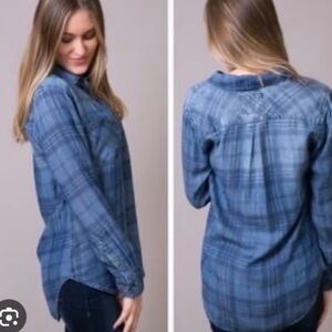 Rails Denim Plaid Pattern Button Down Shirt